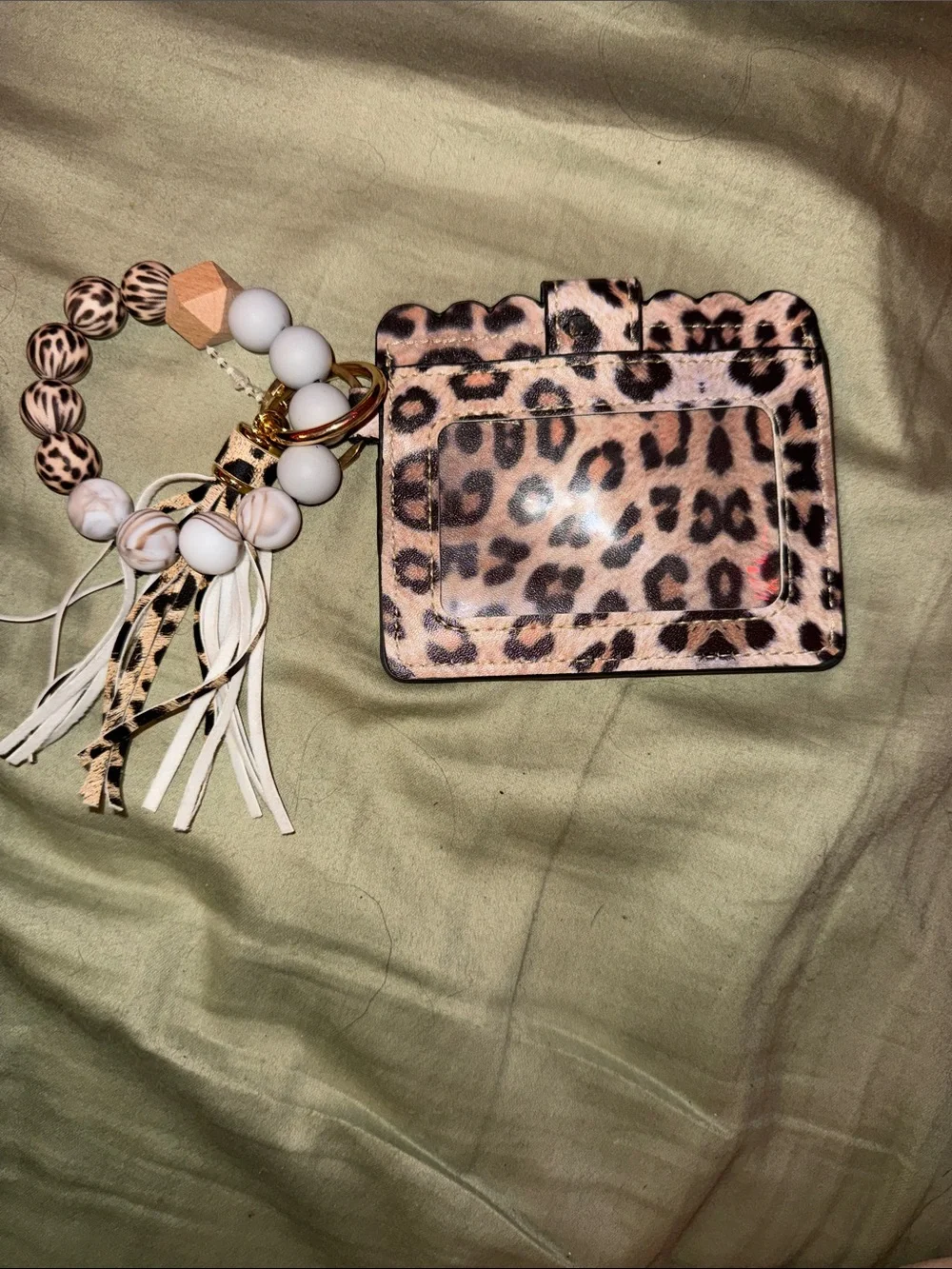 Leopard Print Wallet with Beaded Tassel Keyring - Leopard